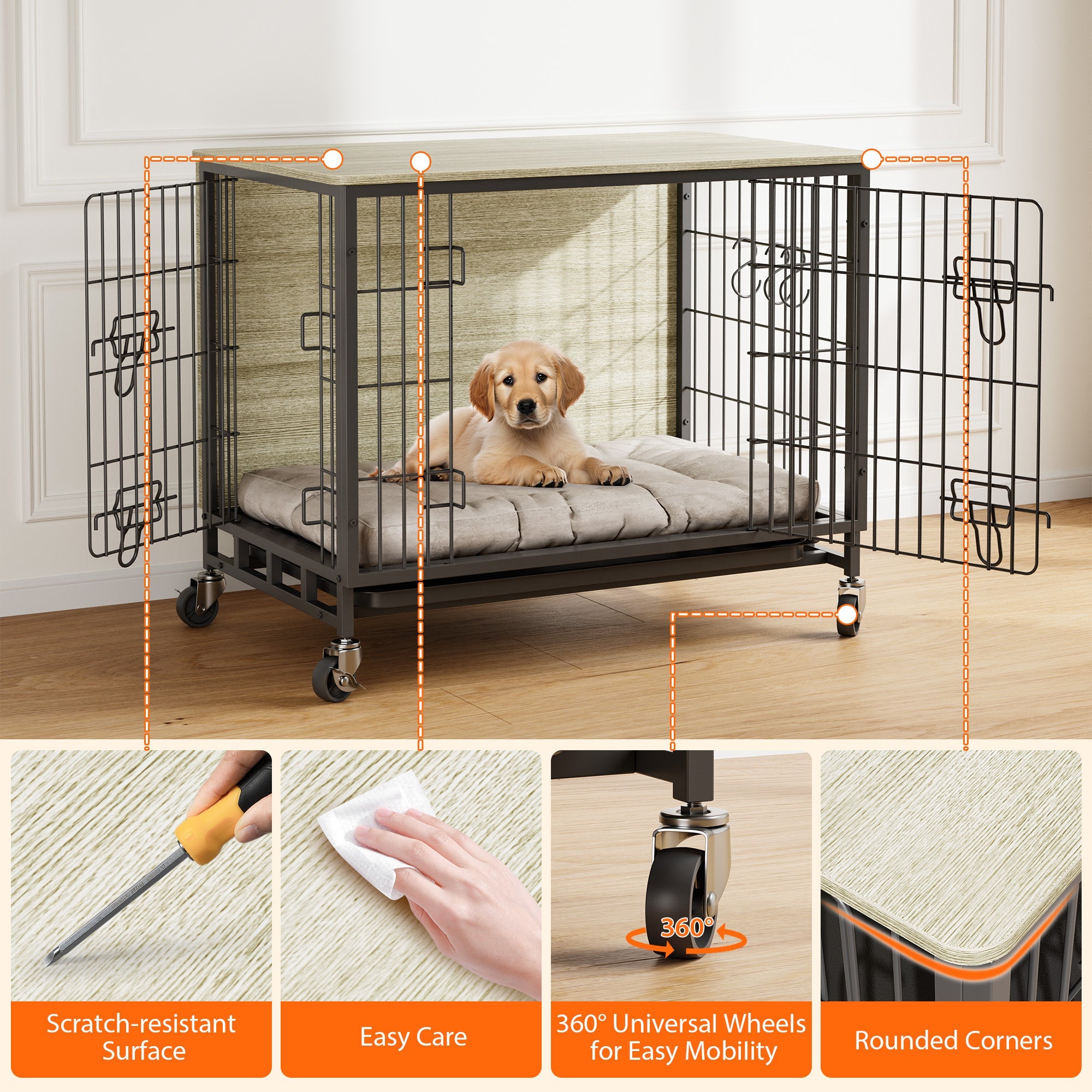Dailypets Medium Indoor Dog Kennel with Dual Entry & Lockable Wheels