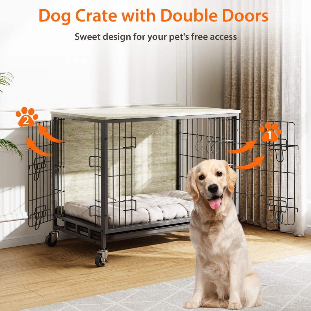 Dailypets Medium Indoor Dog Kennel with Dual Entry & Lockable Wheels