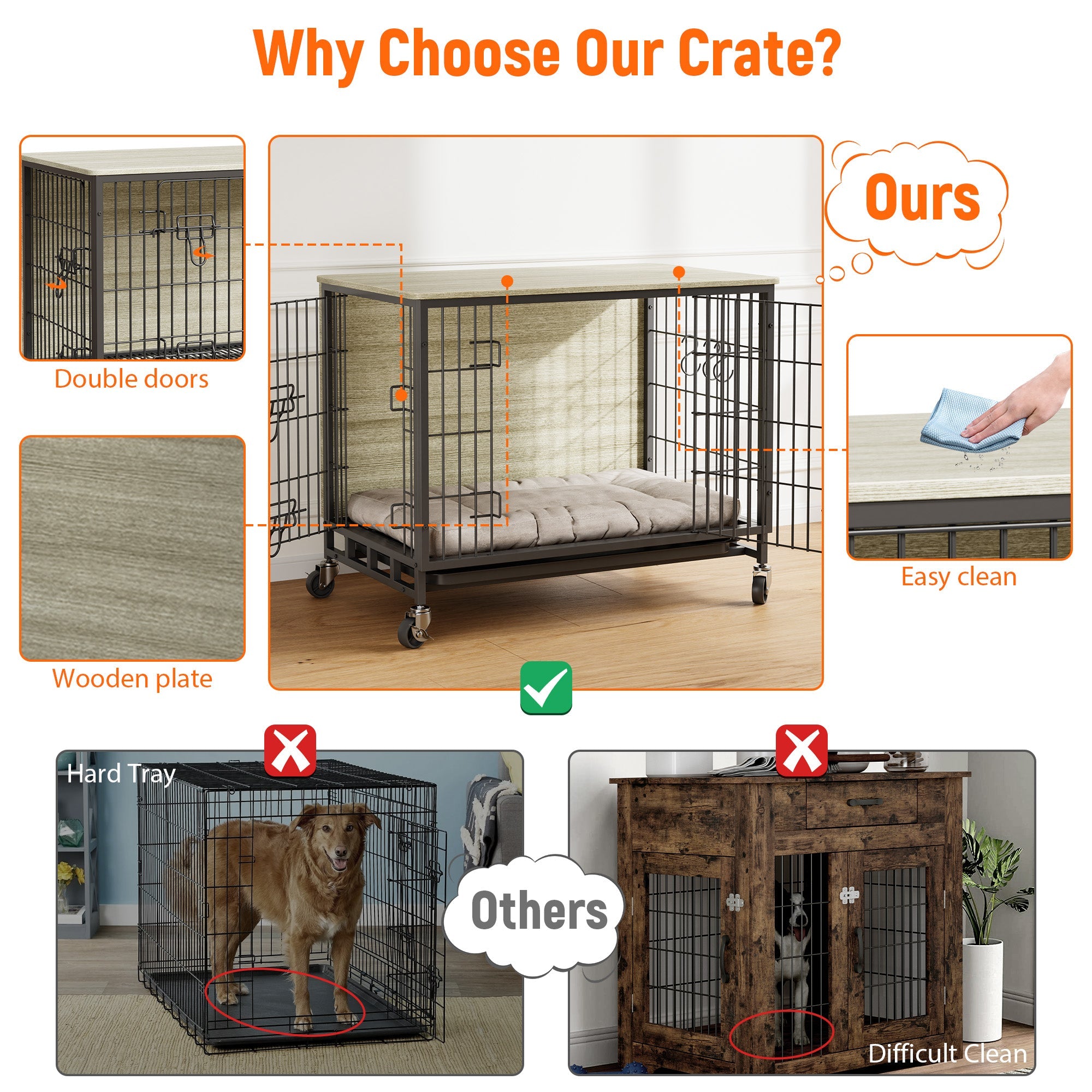 Dailypets Medium Indoor Dog Kennel with Dual Entry & Lockable Wheels