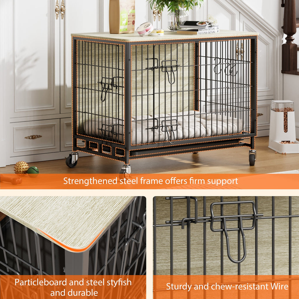 Dailypets Medium Indoor Dog Kennel with Dual Entry & Lockable Wheels