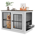 Dailypets Wooden Indoor Dog Kennel with Lift-Top Compartment and Feeding Station