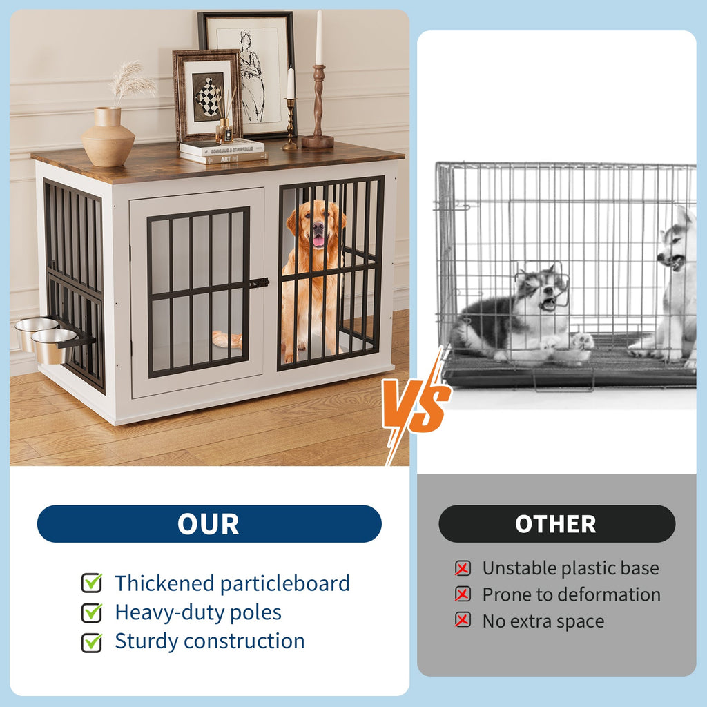 Dailypets Wooden Indoor Dog Kennel with Lift-Top Compartment and Feeding Station
