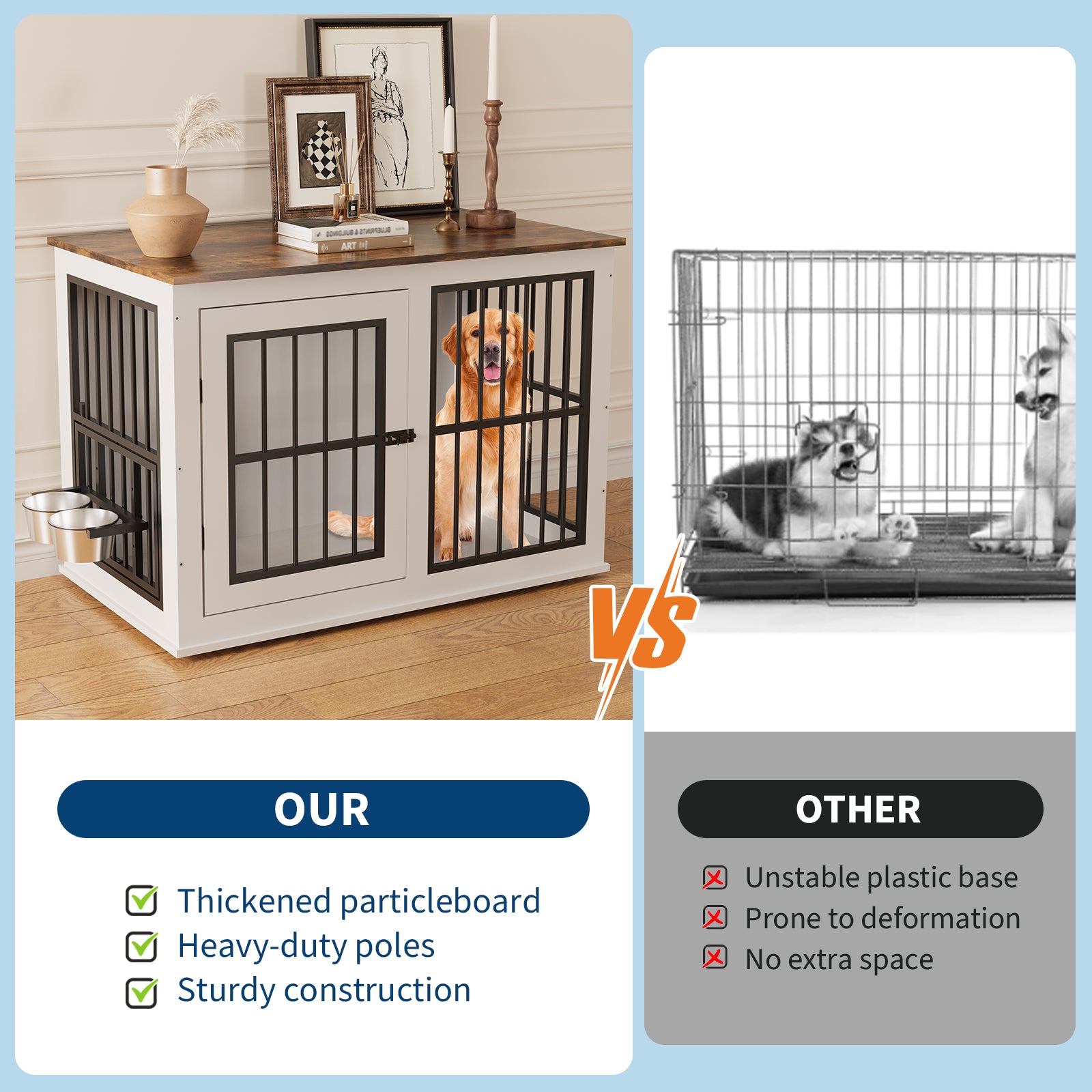 Dailypets Wooden Indoor Dog Kennel with Lift-Top Compartment and Feeding Station