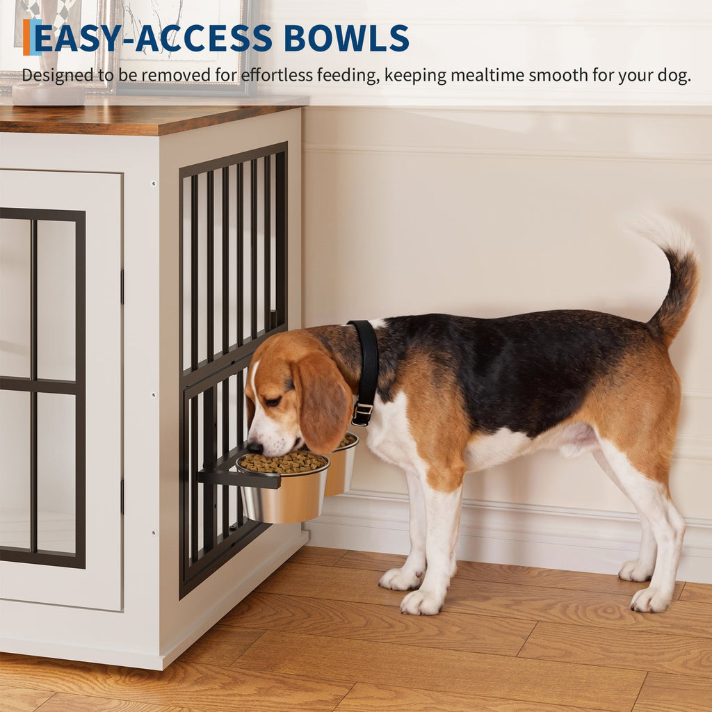 Dailypets Wooden Indoor Dog Kennel with Lift-Top Compartment and Feeding Station