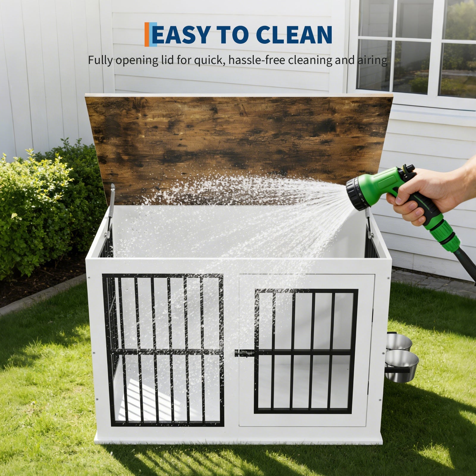 Dailypets Wooden Indoor Dog Kennel with Lift-Top Compartment and Feeding Station