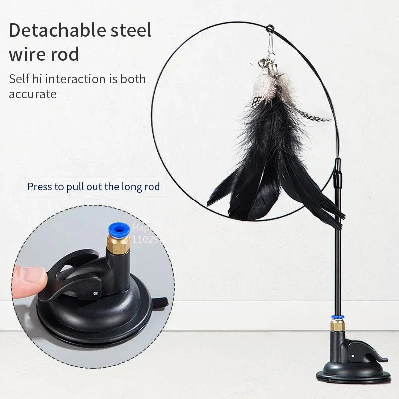 Dailypets Interactive Feather Wand for Cats with Suction Cup & Bell Toy for Indoor Play