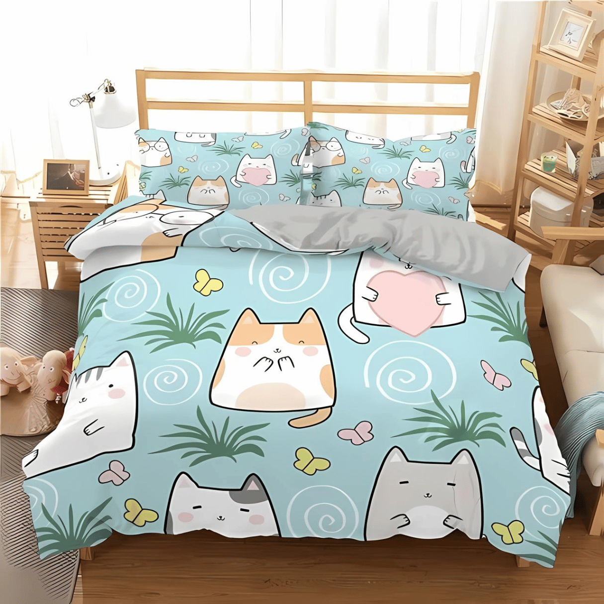 Dailypets Minimal Cat Landscape Bedding Set – Soft Microfiber Duvet Cover & Pillowcases
