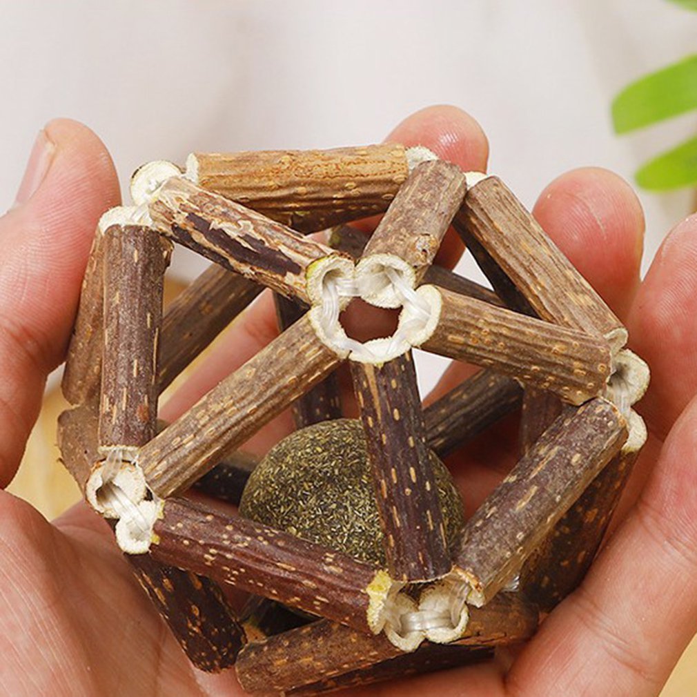 Dailypets Catnip Chew Toy – Natural Wood Teaser Ball for Interactive Indoor Cat Play