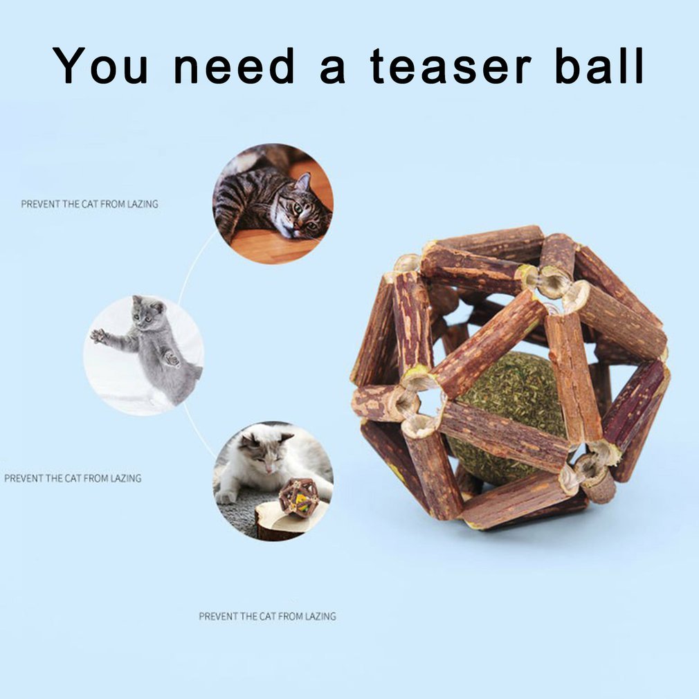 Dailypets Catnip Chew Toy – Natural Wood Teaser Ball for Interactive Indoor Cat Play