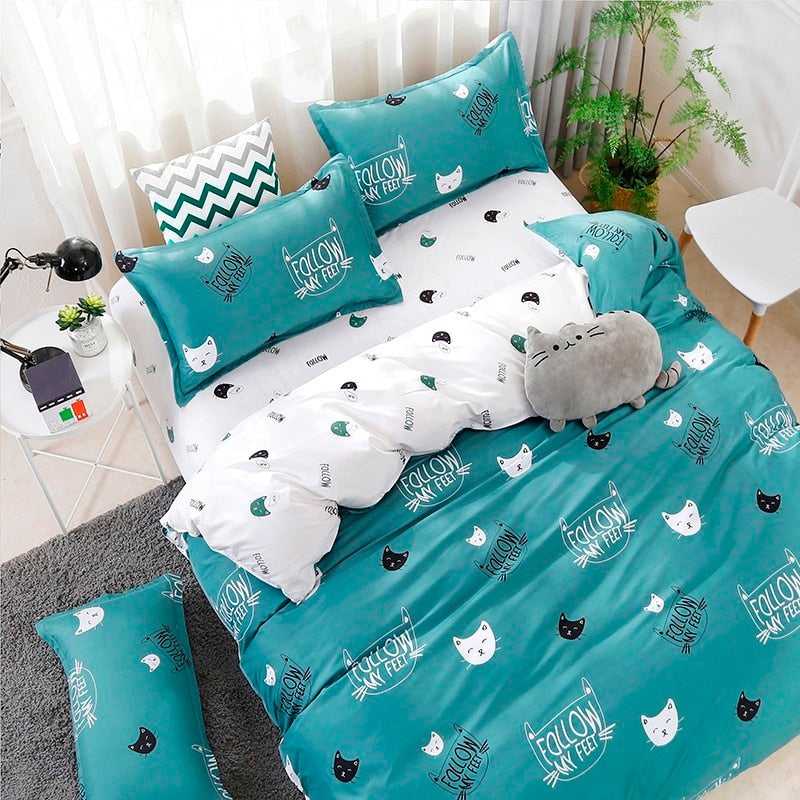 Dailypets Cat Lover Bedding Set – Two-Tone Microfiber Duvet Cover with Bed Sheet