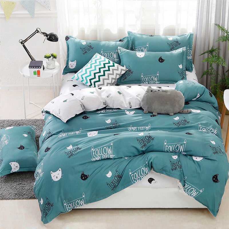 Dailypets Cat Lover Bedding Set – Two-Tone Microfiber Duvet Cover with Bed Sheet