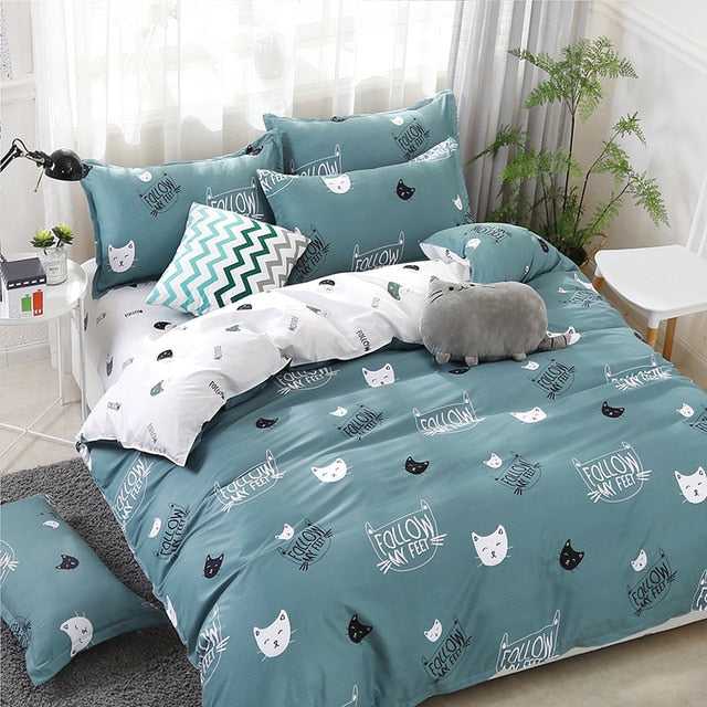 Dailypets Cat Lover Bedding Set – Two-Tone Microfiber Duvet Cover with Bed Sheet