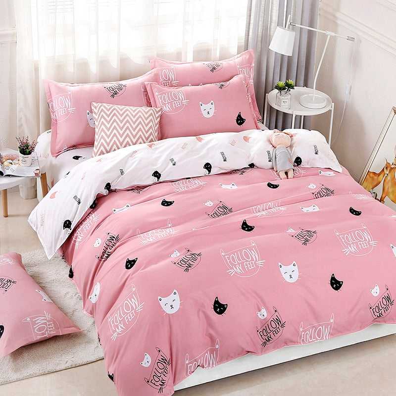 Dailypets Cat Lover Bedding Set – Two-Tone Microfiber Duvet Cover with Bed Sheet
