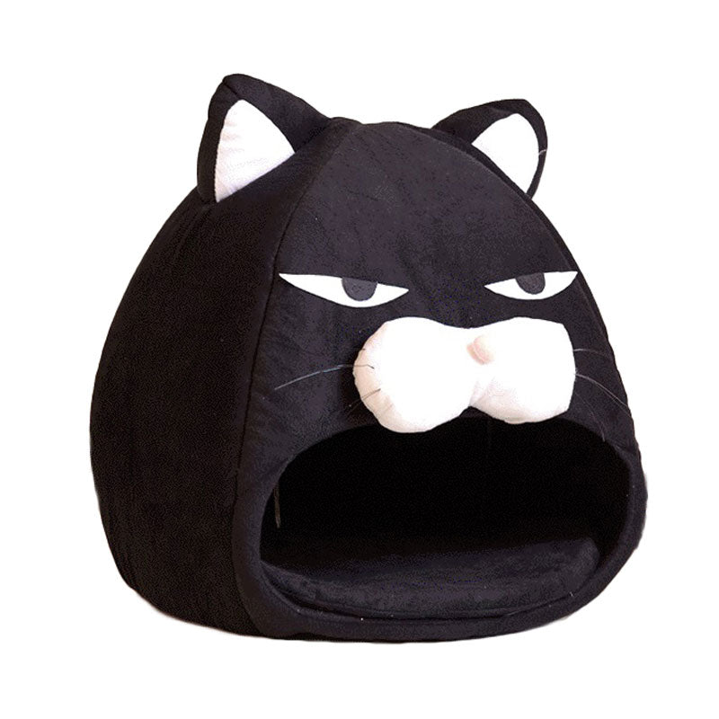 Dailypets Black Cat Plush Bed – Cute Enclosed Sleeping Nest