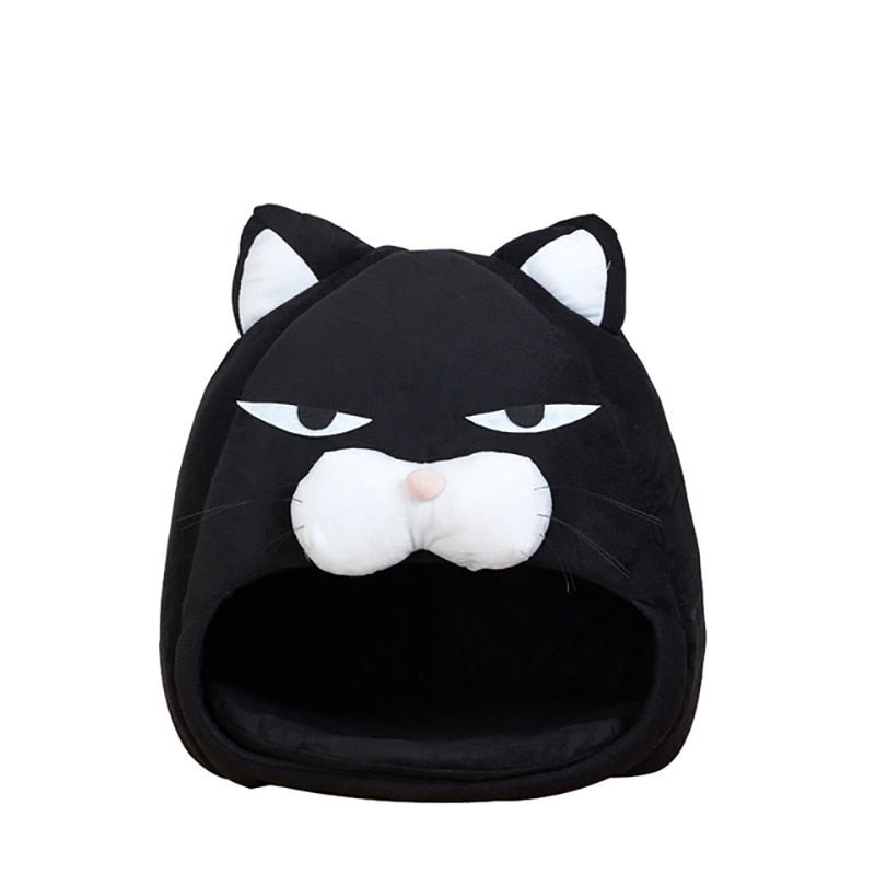 Dailypets Black Cat Plush Bed – Cute Enclosed Sleeping Nest
