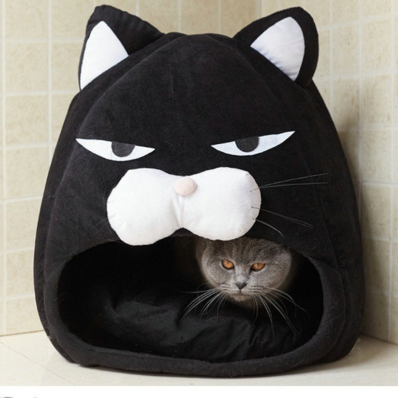 Dailypets Black Cat Plush Bed – Cute Enclosed Sleeping Nest