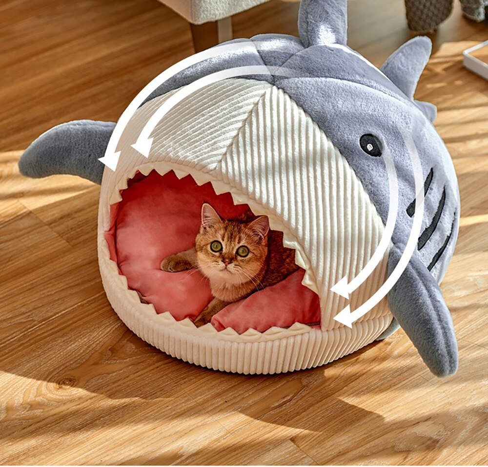 Dailypets Shark Hideaway Cat Bed – Plush Cozy Sleeping Nest