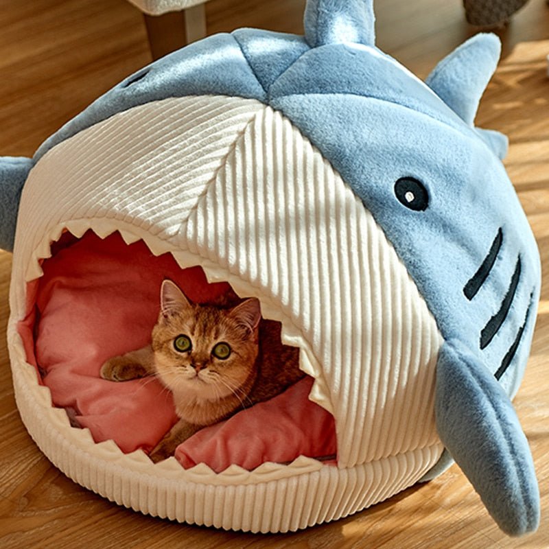Dailypets Shark Hideaway Cat Bed – Plush Cozy Sleeping Nest
