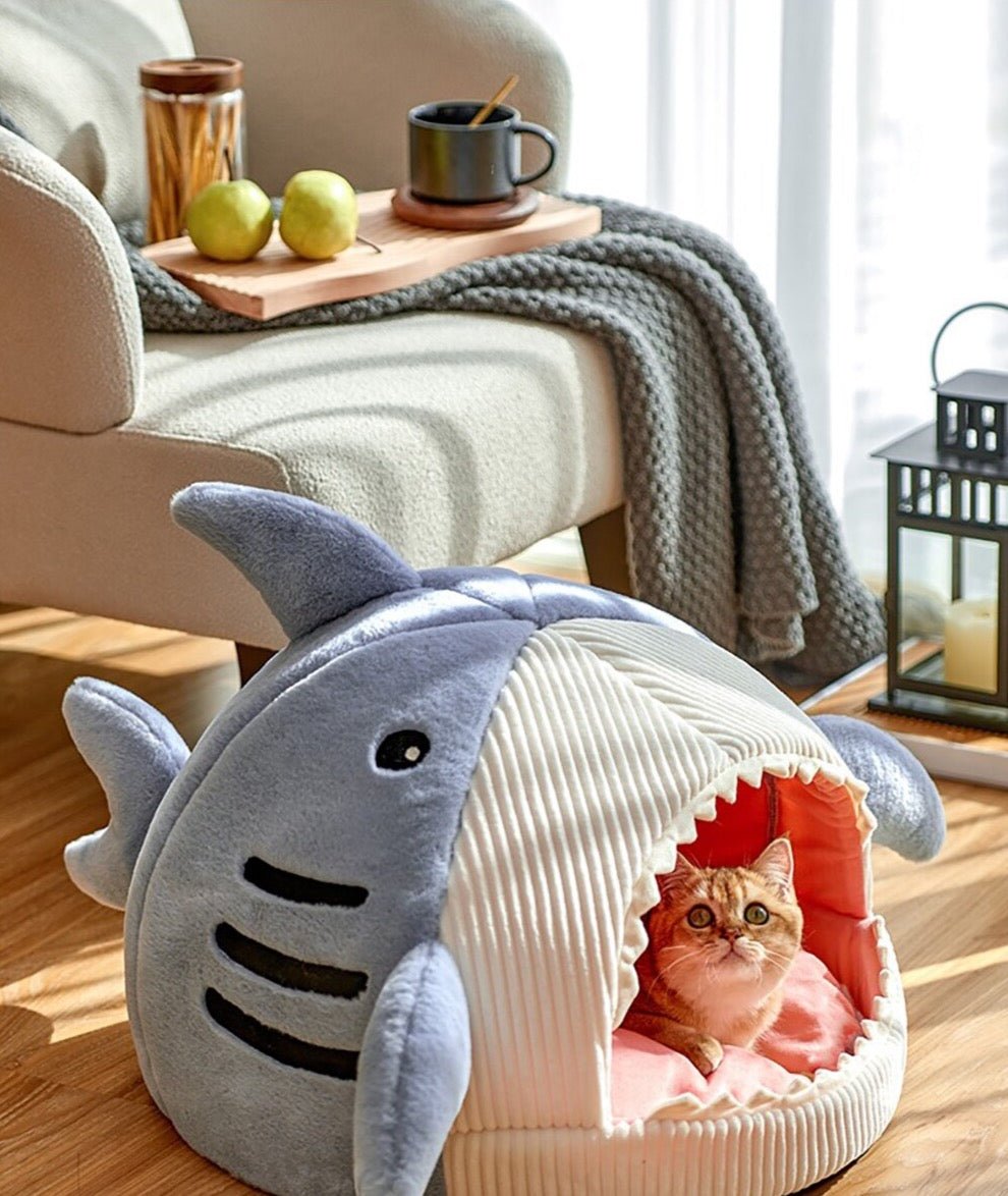 Dailypets Shark Hideaway Cat Bed – Plush Cozy Sleeping Nest