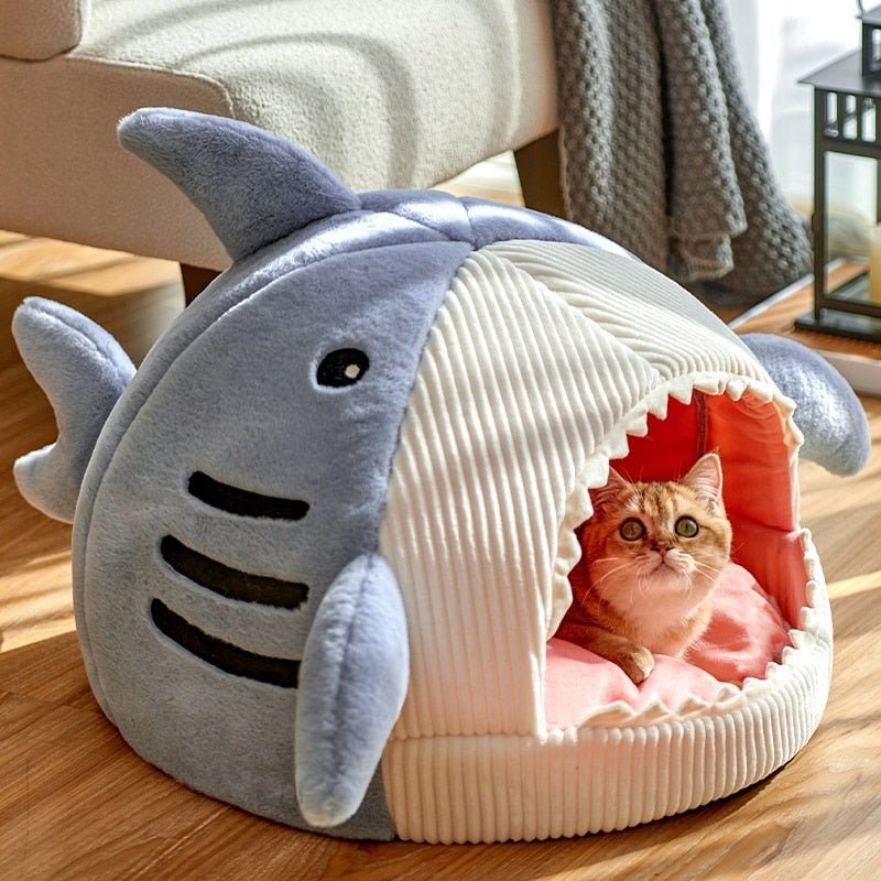 Dailypets Shark Hideaway Cat Bed – Plush Cozy Sleeping Nest