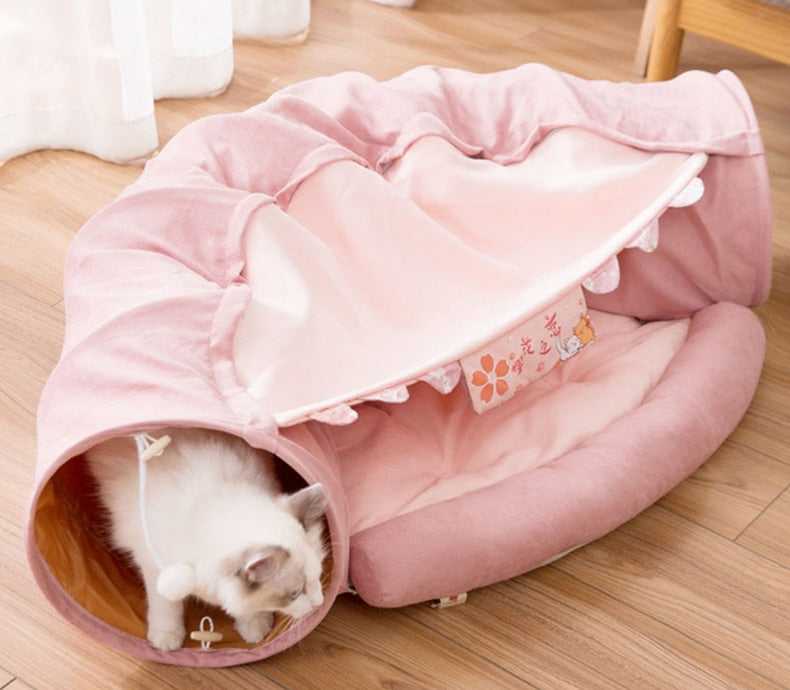 Dailypets Indoor Cat Bed with Tunnel, Cozy Glamping Hideaway for Cats