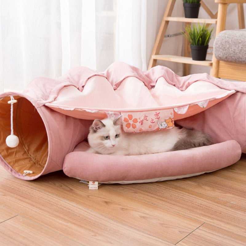 Dailypets Cat Tunnel Bed – Cozy Plush Hideout for Play & Rest