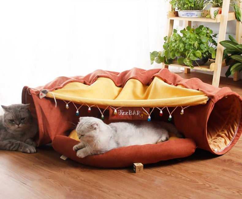 Dailypets Indoor Cat Bed with Tunnel, Cozy Glamping Hideaway for Cats