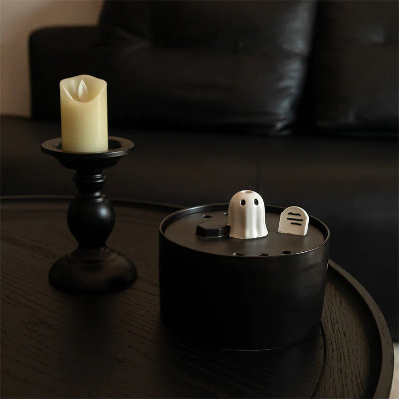 Dailypets Ceramic Ghost Cat Water Fountain 50oz with Continuous Water Flow
