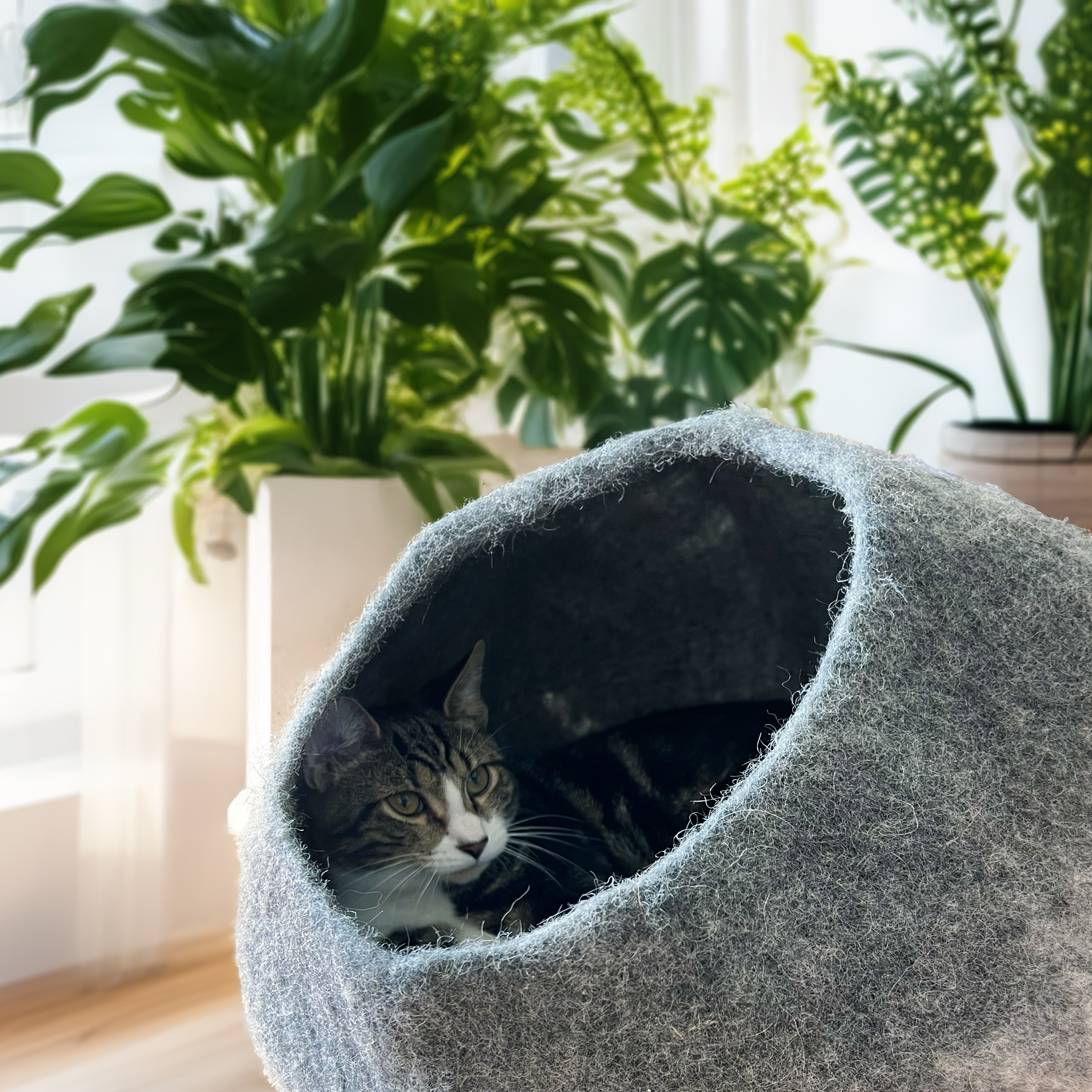 Dailypets Enclosed Wool Cat Bed – Soft Graphite Cat Cave