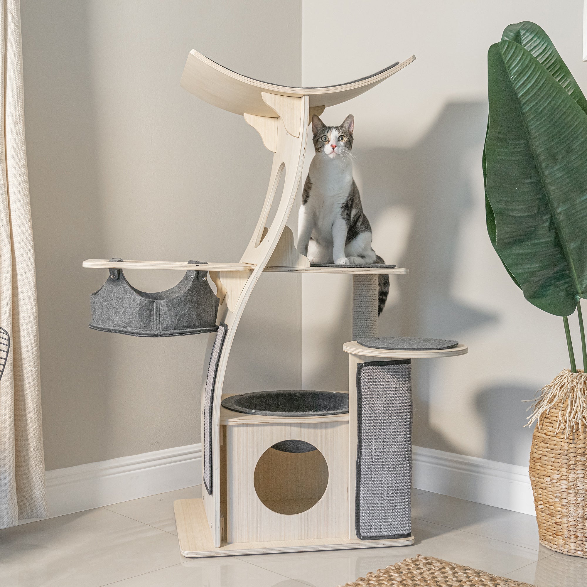 Dailypets Wooden Cat Tower with Observation Perch