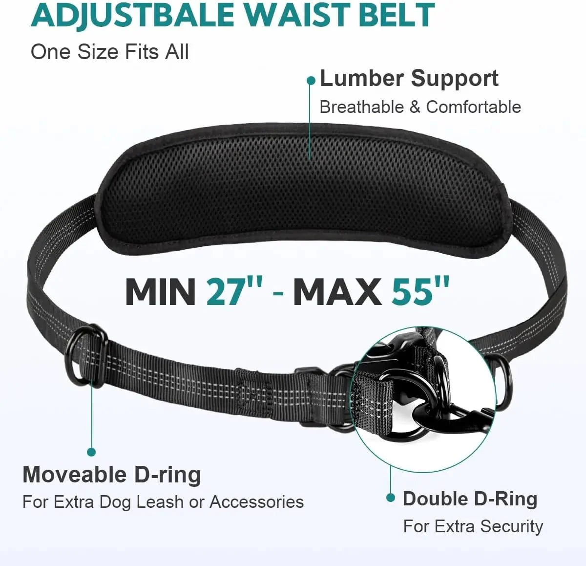 Dailypets Hands-Free Double Dog Leash with Adjustable Waist Belt and Storage Pouch