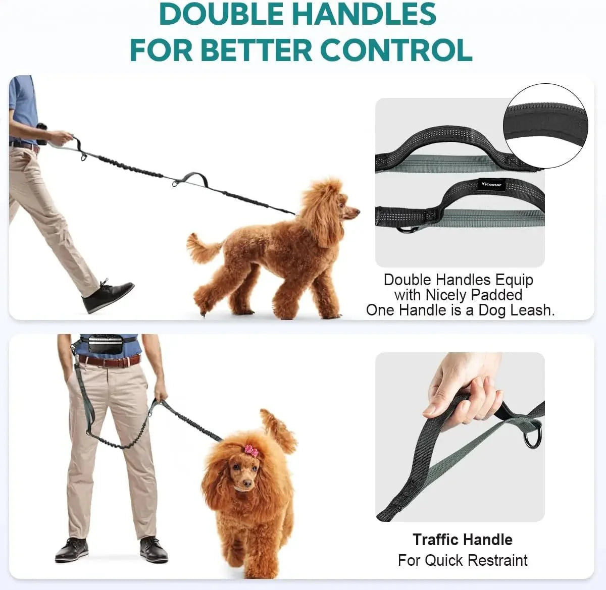 Dailypets Hands-Free Double Dog Leash with Adjustable Waist Belt and Storage Pouch
