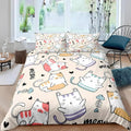 Dailypets Meow Cartoon Bedding Set – Colorful Cat Print Duvet Cover with Pillow Shams