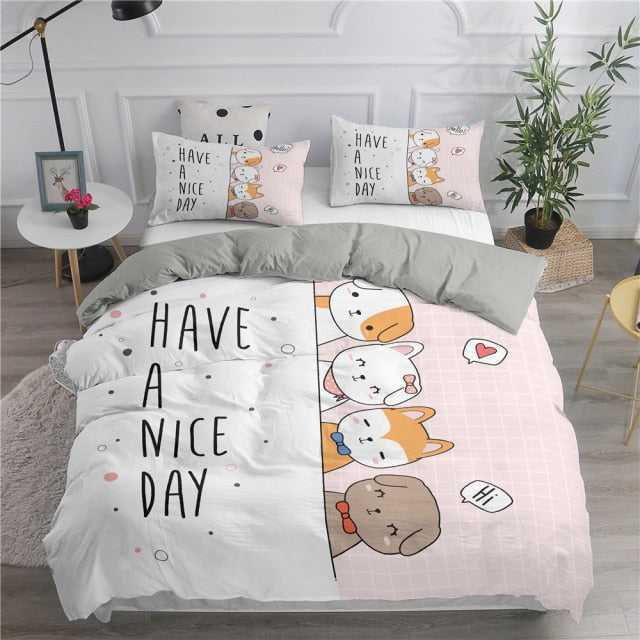 Dailypets Have A Nice Day Cat Bedding Set – Soft Cartoon Duvet Cover for Cat Lovers