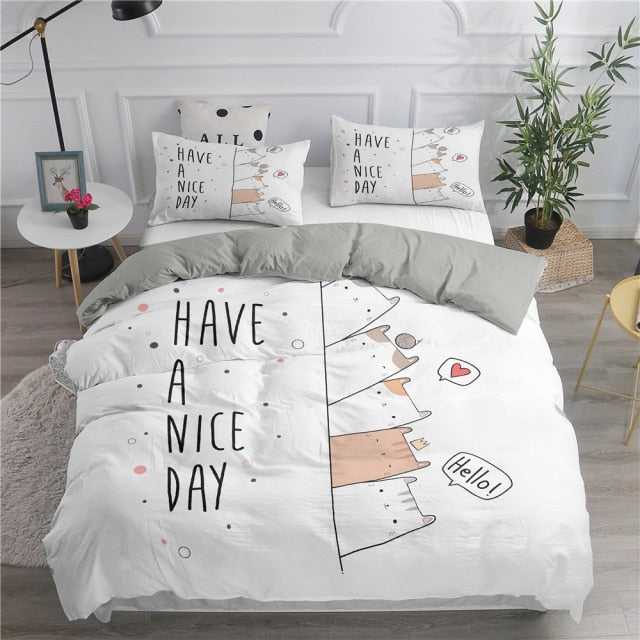 Dailypets Have A Nice Day Cat Bedding Set – Soft Cartoon Duvet Cover for Cat Lovers