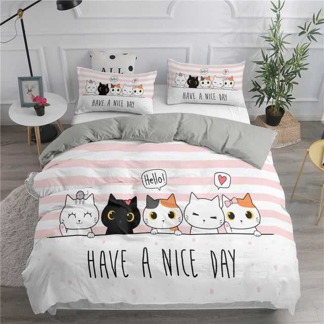 Dailypets Have A Nice Day Cat Bedding Set – Soft Cartoon Duvet Cover for Cat Lovers