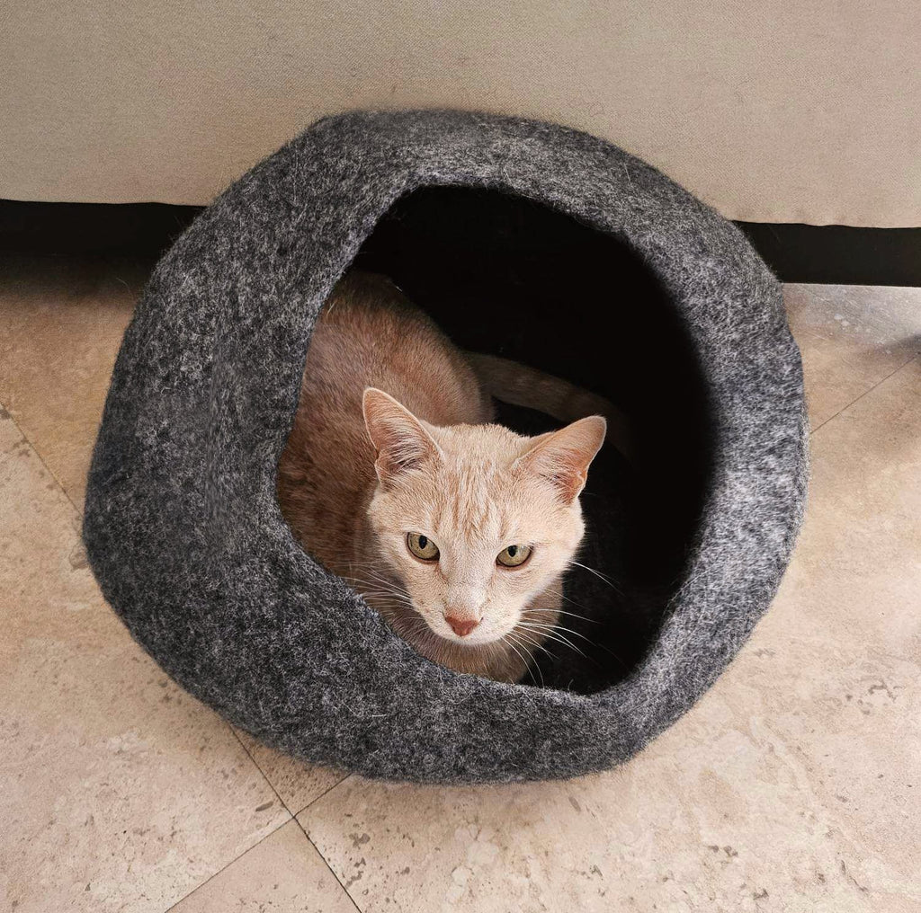 Dailypets Round Wool Cat Bed – Heathered Grey Cat Cave