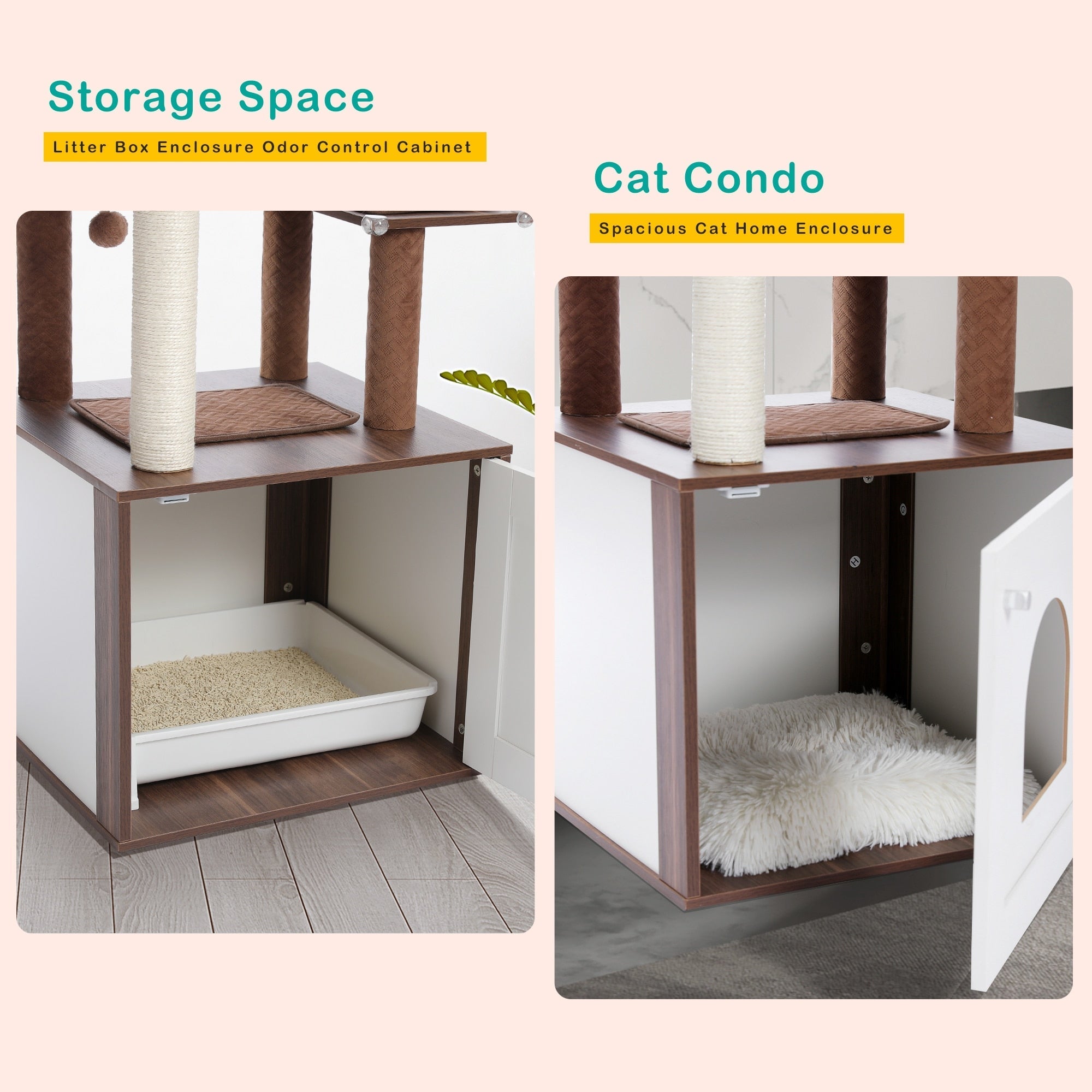 Dailypets Premium Modern Cat Tree – Dual Condo Cat Tower with Hanging Toy Balls