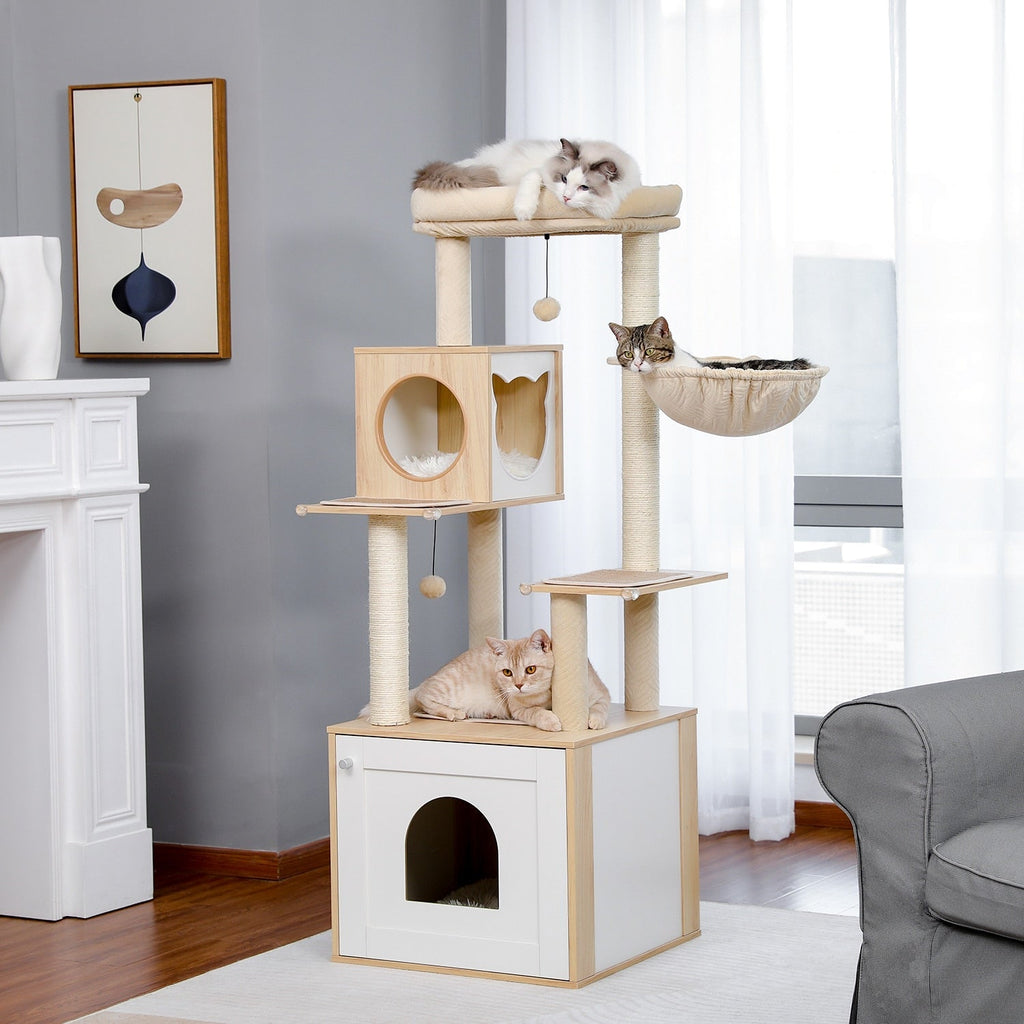Dailypets Premium Modern Cat Tree – Dual Condo Cat Tower with Hanging Toy Balls