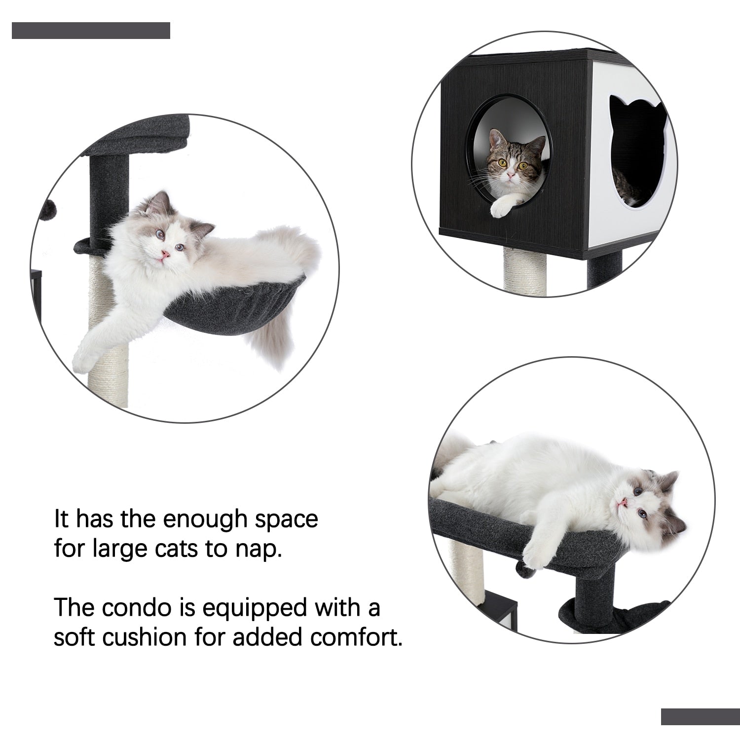 Dailypets Premium Modern Cat Tree – Dual Condo Cat Tower with Hanging Toy Balls
