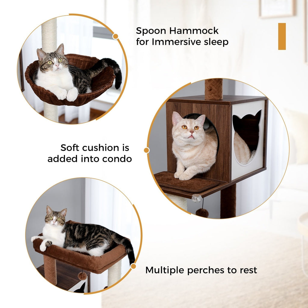 Dailypets Premium Modern Cat Tree – Dual Condo Cat Tower with Hanging Toy Balls