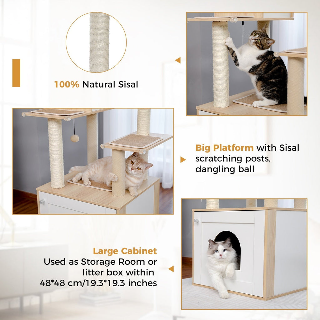 Dailypets Premium Modern Cat Tree – Dual Condo Cat Tower with Hanging Toy Balls
