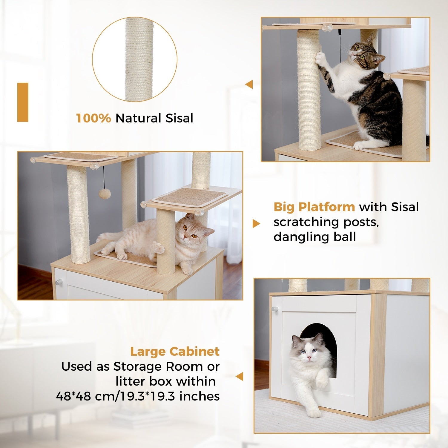Dailypets Premium Modern Cat Tree – Dual Condo Cat Tower with Hanging Toy Balls