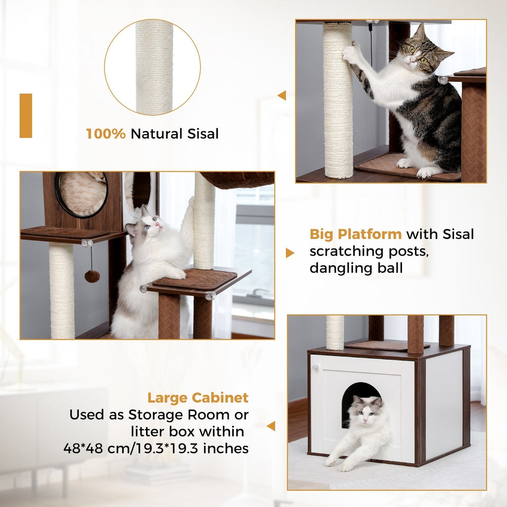 Dailypets Premium Modern Cat Tree – Dual Condo Cat Tower with Hanging Toy Balls