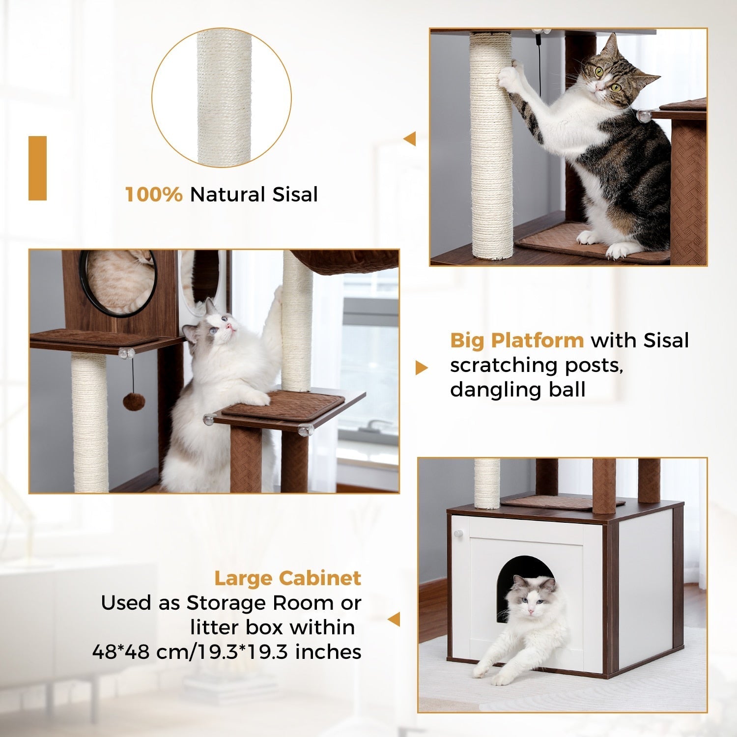 Dailypets Premium Modern Cat Tree – Dual Condo Cat Tower with Hanging Toy Balls