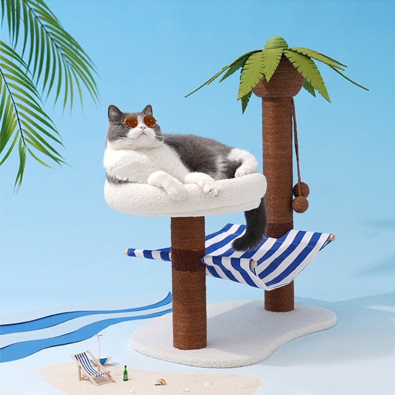 Dailypets Tropical Cat Tree – Elevated Cat Bed, Hammock & Palm Scratching Posts