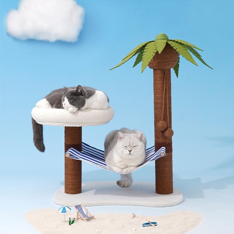 Dailypets Tropical Cat Tree – Elevated Cat Bed, Hammock & Palm Scratching Posts