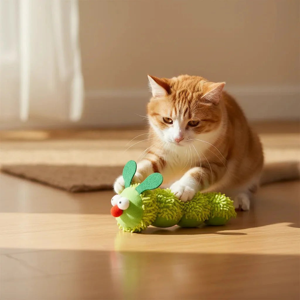 Dailypets Interactive Caterpillar Catnip Plush Toy for Cats with Silvervine & Crinkle Fun
