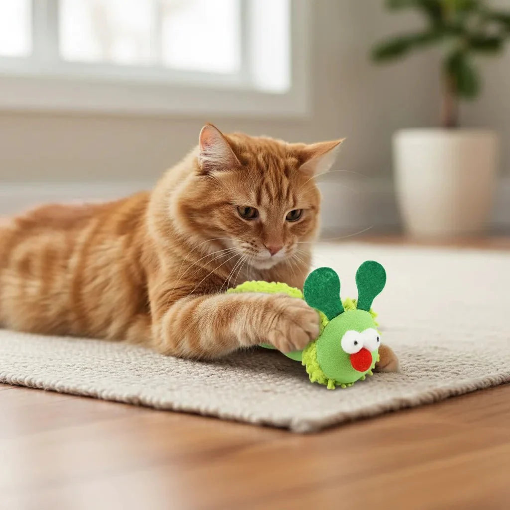 Dailypets Interactive Caterpillar Catnip Plush Toy for Cats with Silvervine & Crinkle Fun