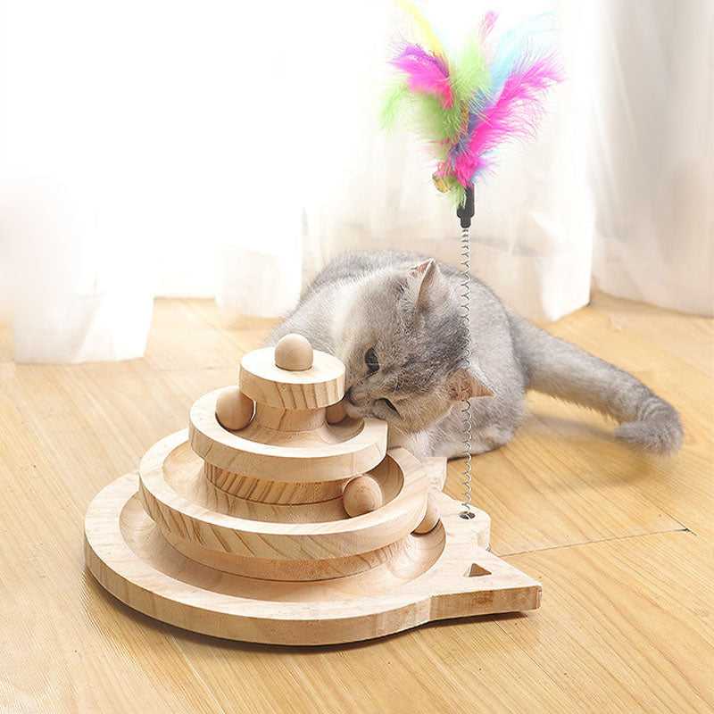 Dailypets Interactive Roller Game for Cats – Wooden Ball Track with Feather Teaser